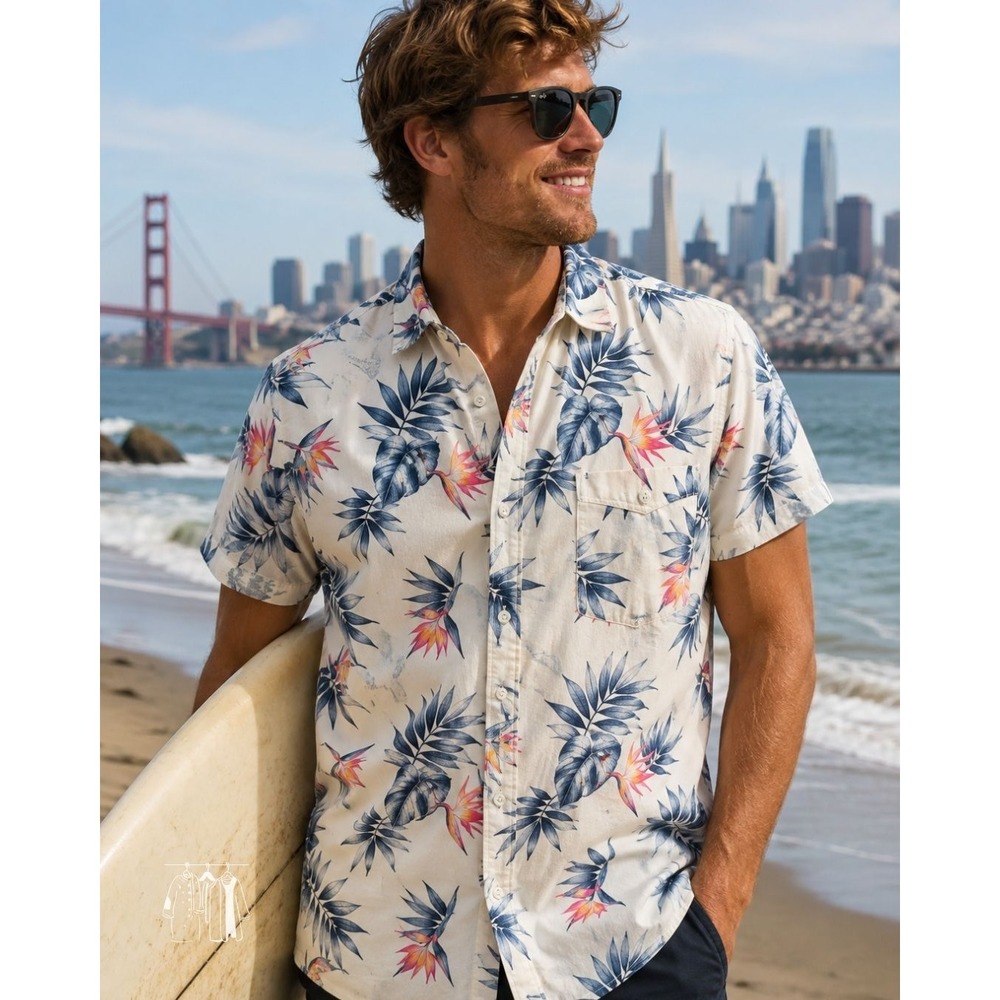California Cowboy High Water Shirt Made In USA Mens L White Bird Paradise CA